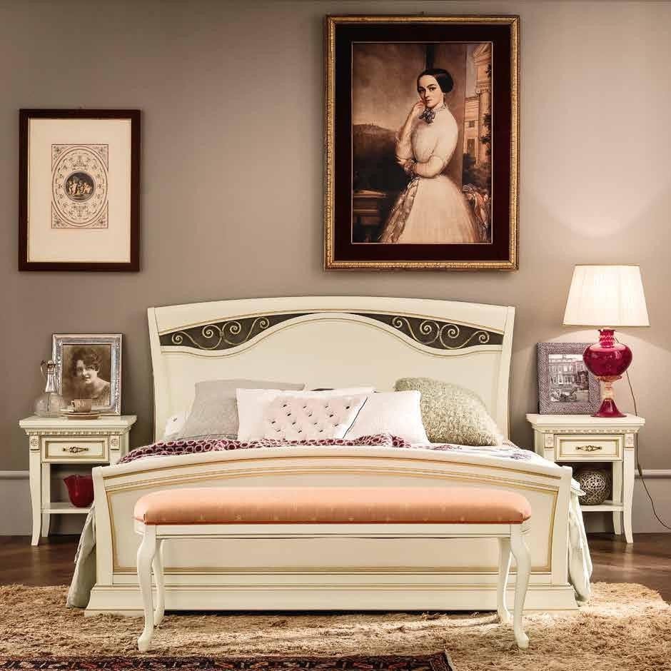 Кровать Prama Palazzo Ducale laccato, двуспальная, изголовье с ковкой, с изножьем, цвет: белый с золотом, 180x200 см (71BO45LT)71BO45LT