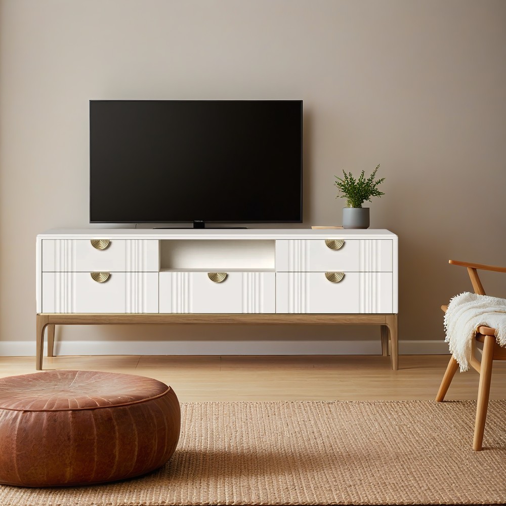 Тумба под телевизор Bari White, узкая, 160x45x62 см, цвет: белый (BR304W)BR304W Тумба под телевизор Bari White, узкая, 160x45x62 см, цвет: белый (BR304W)BR304W