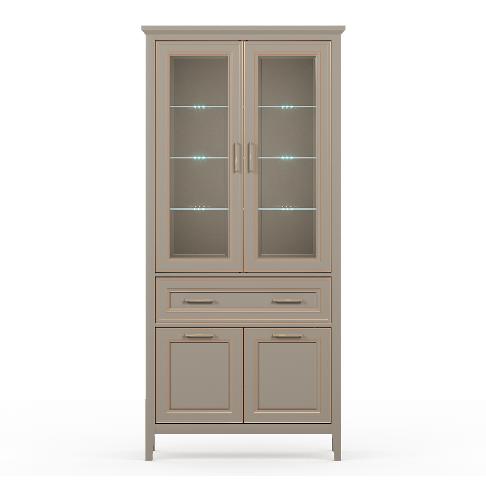 Шкаф-витрина с подсветкой БРВ Классик (Classic), 95x40x203 см, цвет: глиняный серый (REG2W2D1S)REG2W2D1S