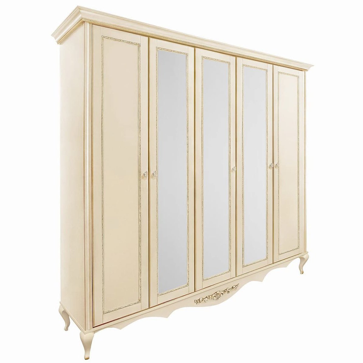 Шкаф платяной Timber Неаполь, 5-ти дверный с зеркалами 249x65x227 см цвет: ваниль с золотом (T-525)T-525