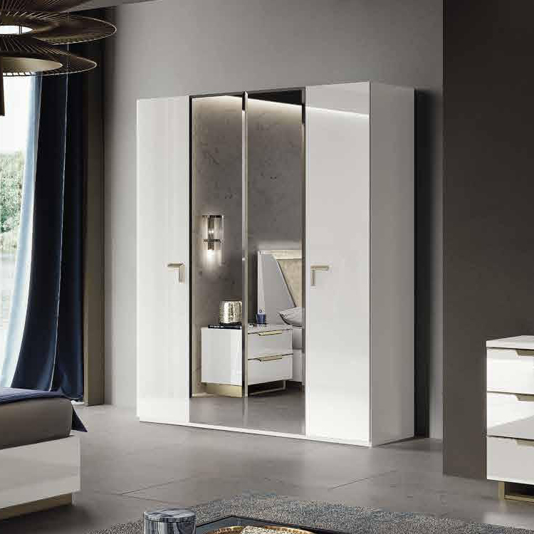 Шкаф платяной Camelgroup Smart Bianco, 4-х дверный, с зеркалом, цвет: белый лак, 186x60x228 см (162AR4.04BI)162AR4.04BI