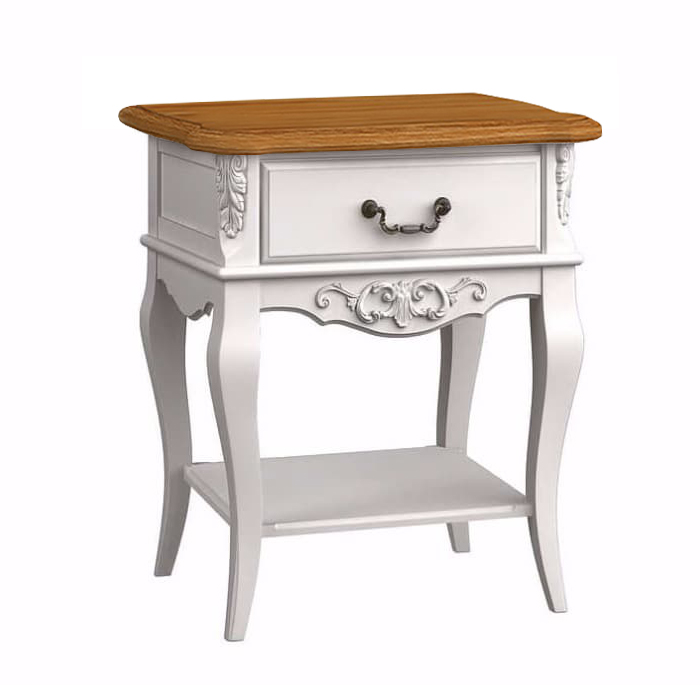 Тумбочка прикроватная Aletan Provence Wood, с одним ящиком, цвет: слоновая кость- дерево 56х48х66 см (W301)W301
