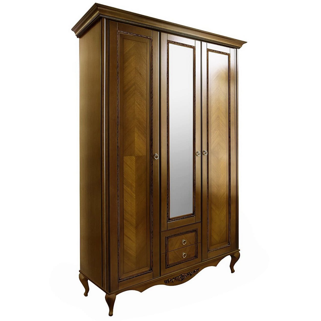 Шкаф платяной Timber Неаполь, 3-х дверный с зеркалом 159x65x227 см, цвет: орех (Т-523/N)Т-523