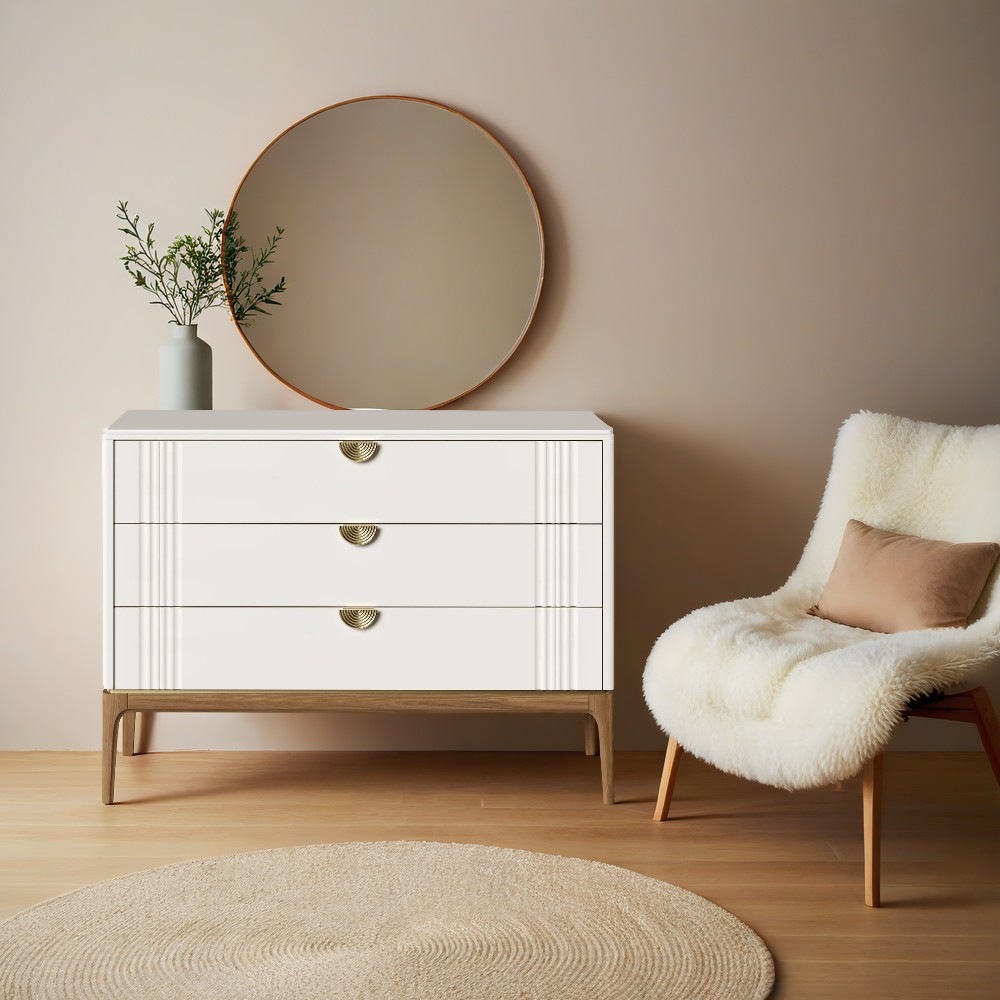 Комод Bari White, 3 ящика, 116x50x86 см, цвет: белый (BR401W)BR401W Комод Bari White, 3 ящика, 116x50x86 см, цвет: белый (BR401W)BR401W