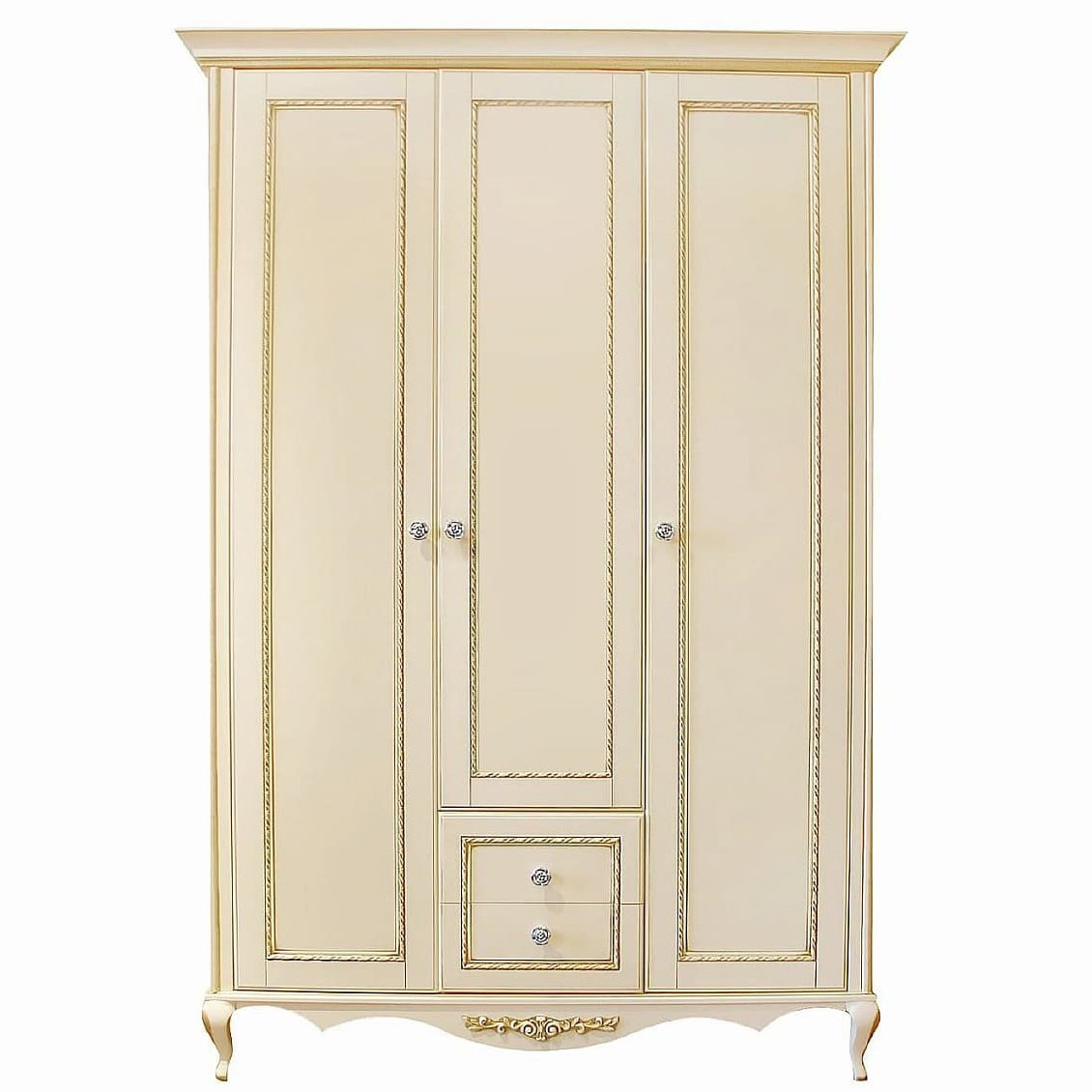 Шкаф платяной Timber Неаполь, 3-х дверный 159x65x227 см цвет: ваниль с золотом (T-523Д)T-523Д