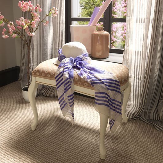 Пуф Prama Palazzo Ducale laccato, цвет: белый с золотом, ткань Fiori, 65x50x48 см (71BO01PF)71BO01PF