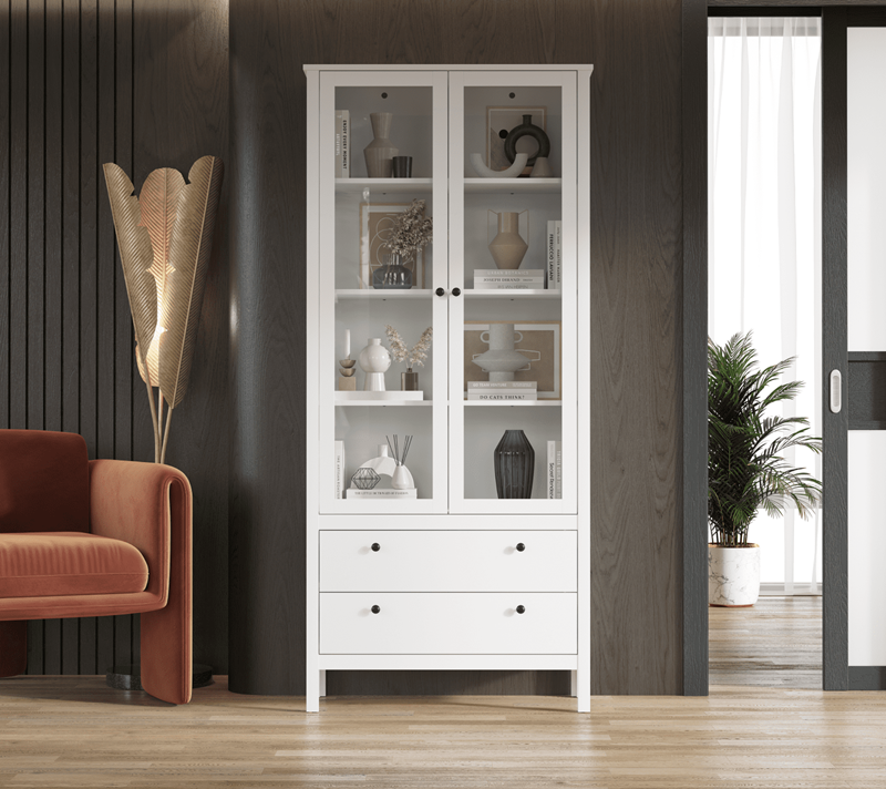 Шкаф-витрина БРВ Ева (Ewa) с подсветкой, цвет белый, 90х37х201 см ( REG2W2S) REG2W2S