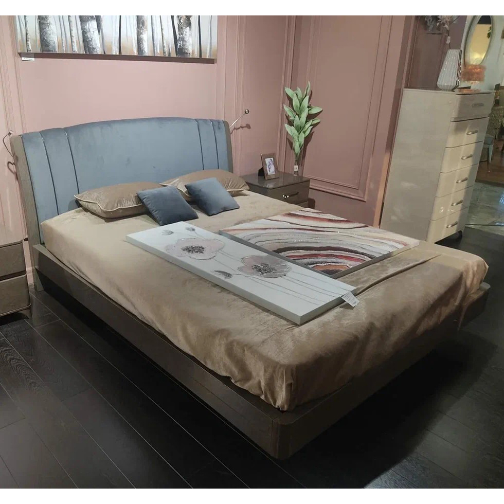 Кровать Trendy Camelgroup Maia, ткань Miraglio col. 617 Blu, 160x200 см, цвет: серебристая береза (154LET.48PL)154LET.48PL