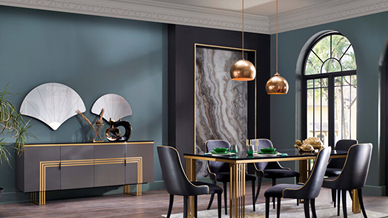Стол обеденный Bellona Carlino, 200x100x76, цвет: черный/золото (CARL-14)CARL-14