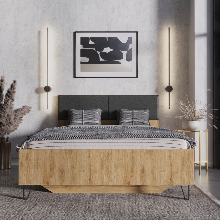 Кровать двуспальная без основания БРВ Грейс (Grace) 160х200, цвет дуб наварра/графит, 166х205х86 см (LOZ160х200)LOZ160х200