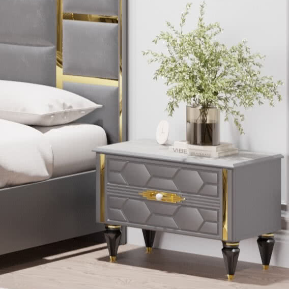 Тумба прикроватная Веллона Алено, цвет: графит с золотом, 62х40х45,5 см (ВЕЛСМР-05)ВЕЛСМР-05