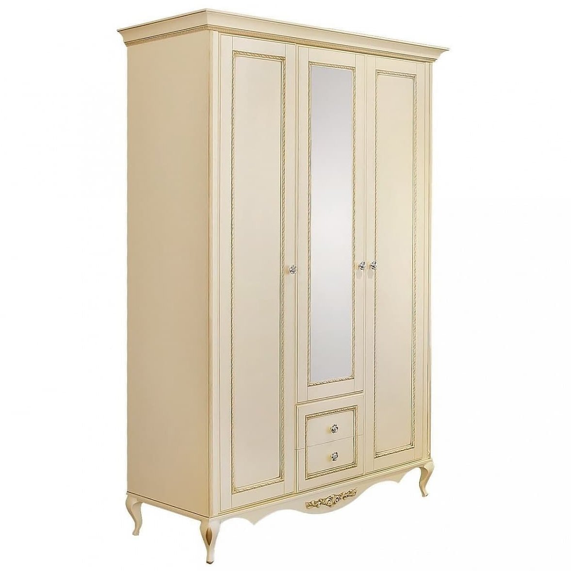 Шкаф платяной Timber Неаполь, 3-х дверный с зеркалом 159x65x227 см цвет: ваниль с золотом (T-523)T-523