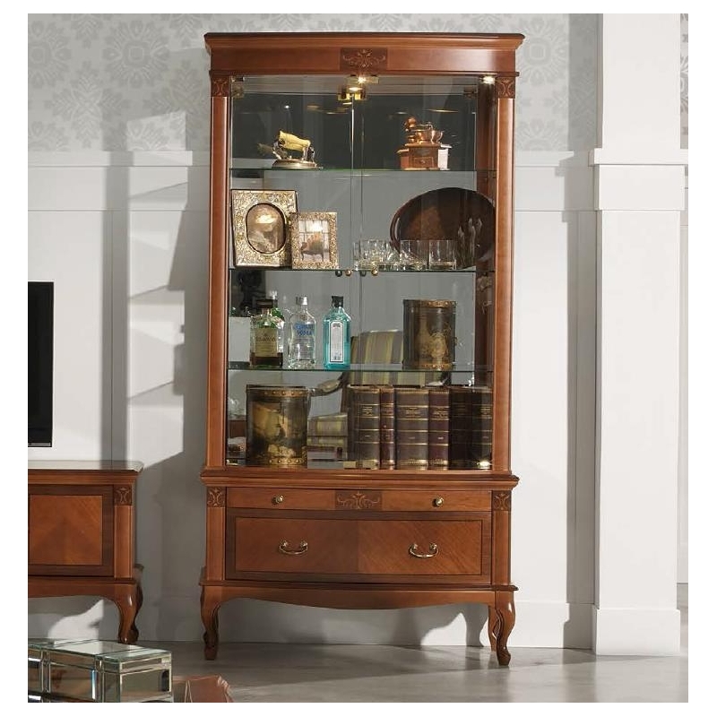 Витрина Panamar Classico на тумбе с ножками, цвет: орех, 102x46x201 см (805.001.P+885.000.P) 805.001+885.000