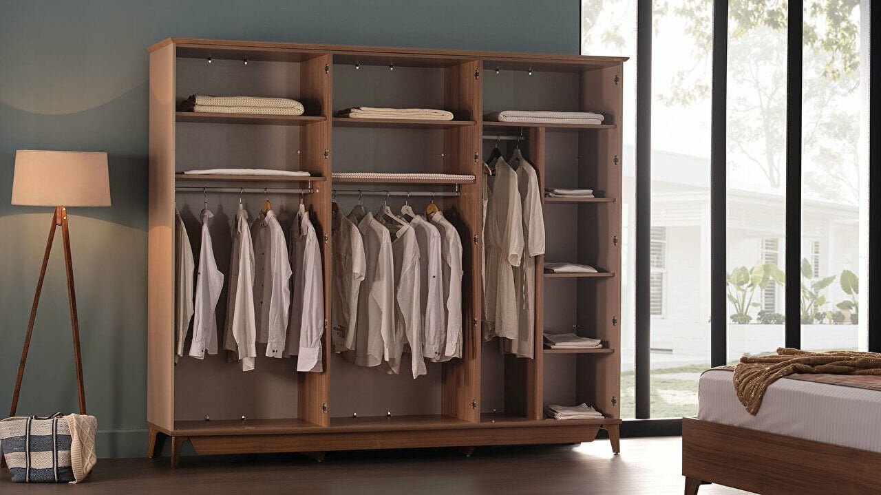 Шкаф платяной Bellona Alvis, 6-ти дверный, цвет бежевый/светлый орех 258х62х231 см (ALVIS-34)ALVIS-34 Шкаф платяной Bellona Alvis, 6-ти дверный, цвет бежевый/светлый орех 258х62х231 см (ALVIS-34)ALVIS-34