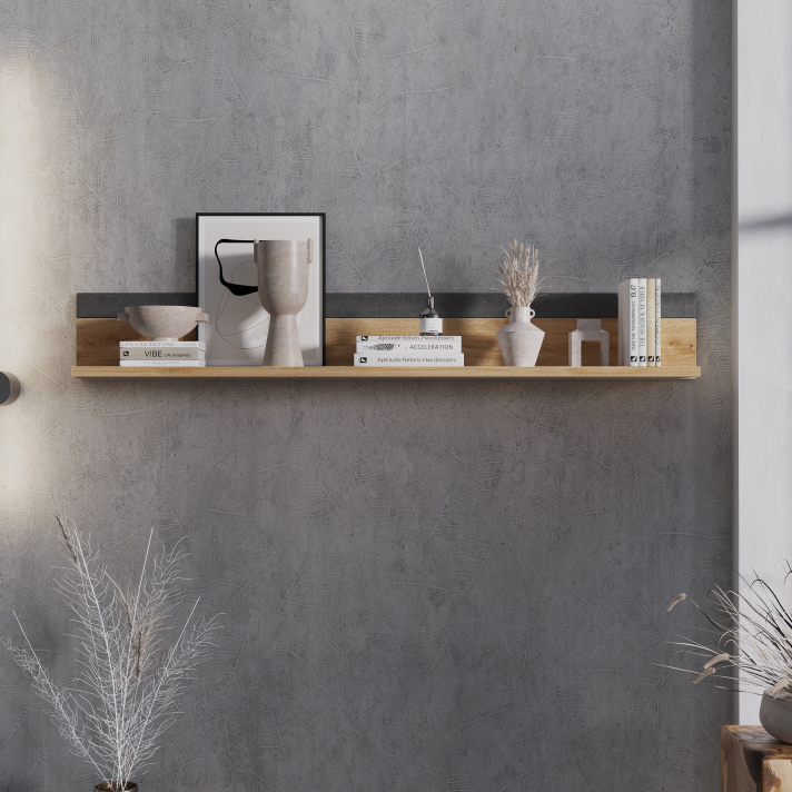 Полка БРВ Грейс (Grace), цвет дуб наварра/графит, 144х20х20 см (POL140)POL140