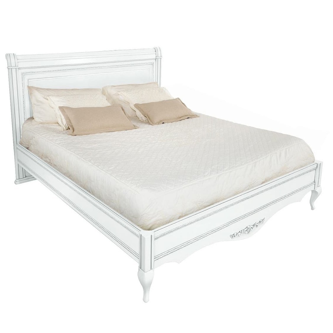 Кровать Timber Неаполь, двуспальная с мягким изголовьем 180x200 см, цвет: белый с серебром (Т-528/BA)Т-528