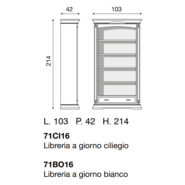 Шкаф книжный Prama Palazzo Ducale laccato, цвет: белый с золотом, 103x42x214 см (71BO16)71BO16