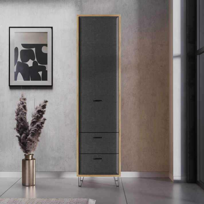 Шкаф БРВ Грейс (Grace), цвет дуб наварра/графит, 52х42х200 см (REG1D2S)REG1D2S