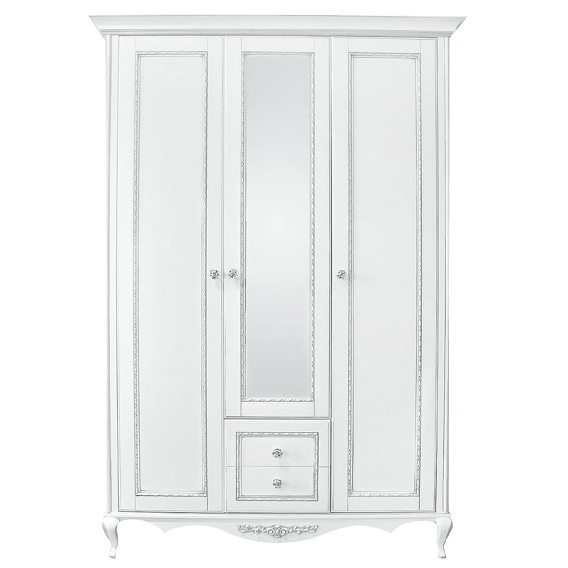 Шкаф платяной Timber Неаполь, 3-х дверный с зеркалом 159x65x227 см цвет: белый с серебром (T-523)T-523