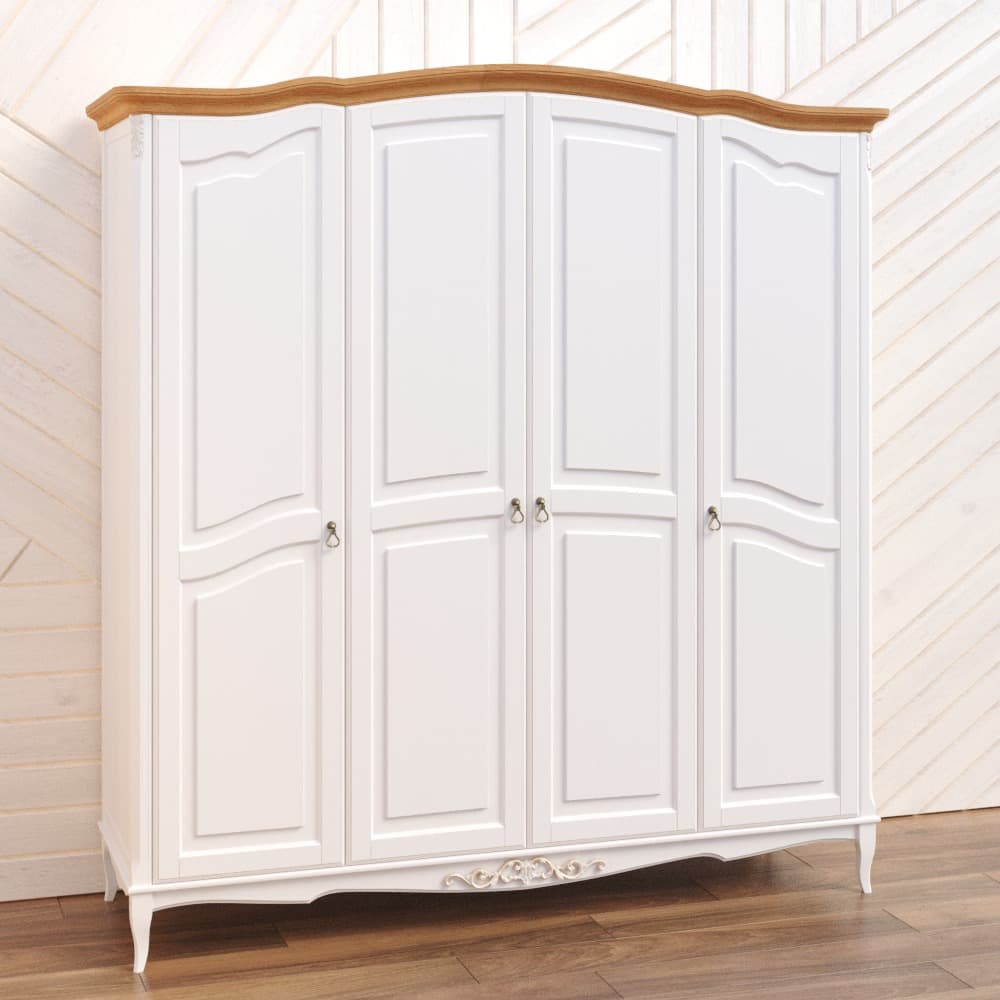 Шкаф платяной Aletan Provence Wood, 4-х дверный, цвет: слоновая кость- дерево 209х66х226 см (W804)W804
