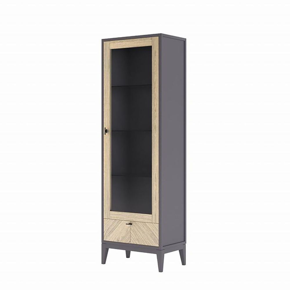 Витрина Timber Тоскана, правая, с ящиком, цвет: Мокко/Дуб серебристый, 65х41х204 см (Т-901RD7/M)Т-901R