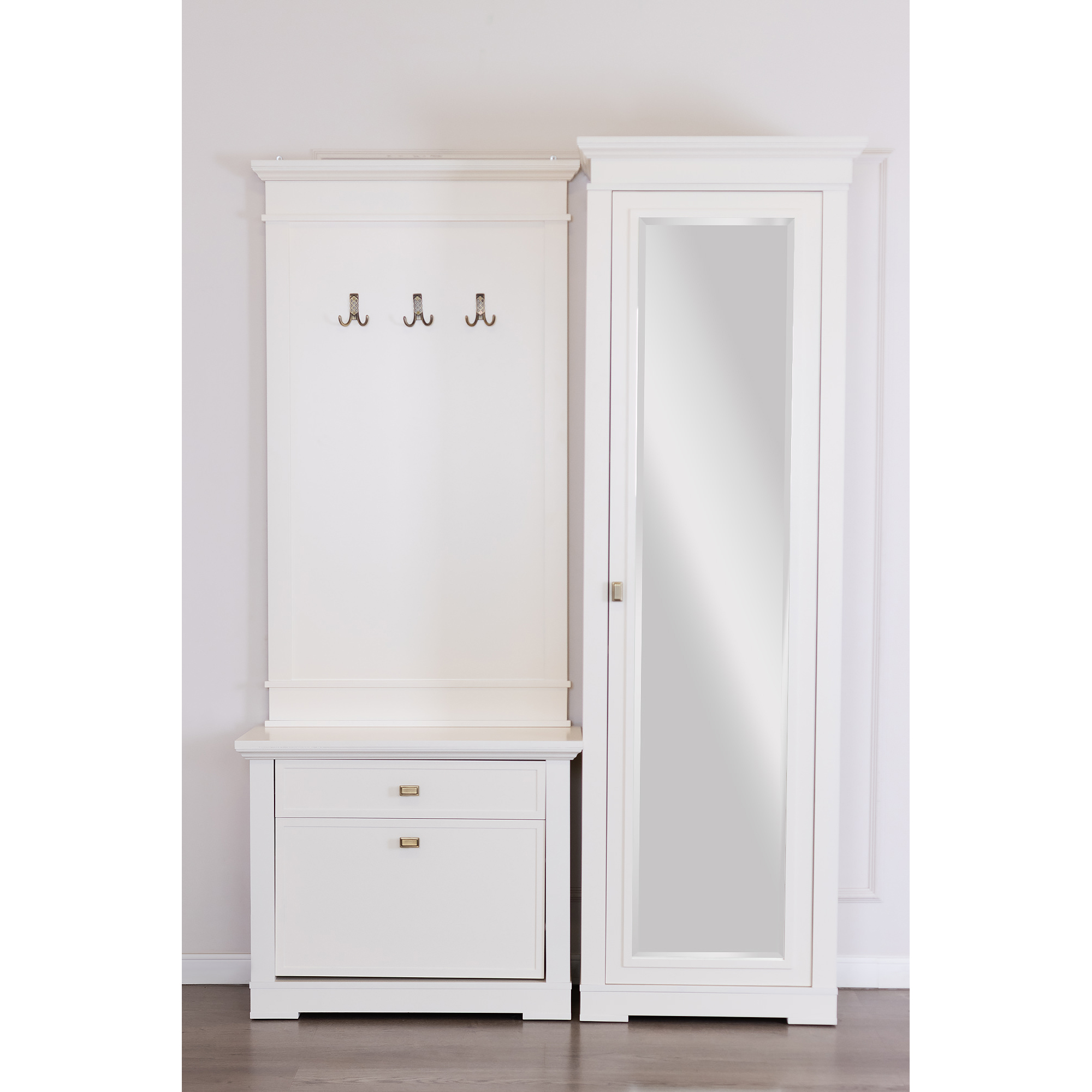 Прихожая с зеркальным шкафом Валенсия, размер 156х40х219 см, цвет: слоновая кость (M2040+М2050+М2011)M2040+М2050+М2011 Прихожая с зеркальным шкафом Валенсия, размер 156х40х219 см, цвет: слоновая кость (M2040+М2050+М2011)M2040+М2050+М2011