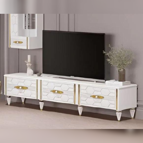 Тумба ТВ Веллона Алено, цвет: белый с золотом, 200x45x45,5 см (ВЕЛГМР-04)ВЕЛГМР-04