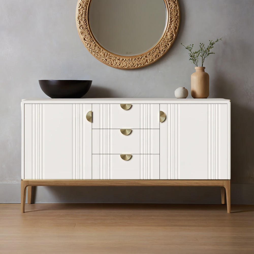 Комод Bari White, широкий, 3 ящика+двери, 160x50x95 см, цвет: белый (BR403W)BR403W Комод Bari White, широкий, 3 ящика+двери, 160x50x95 см, цвет: белый (BR403W)BR403W