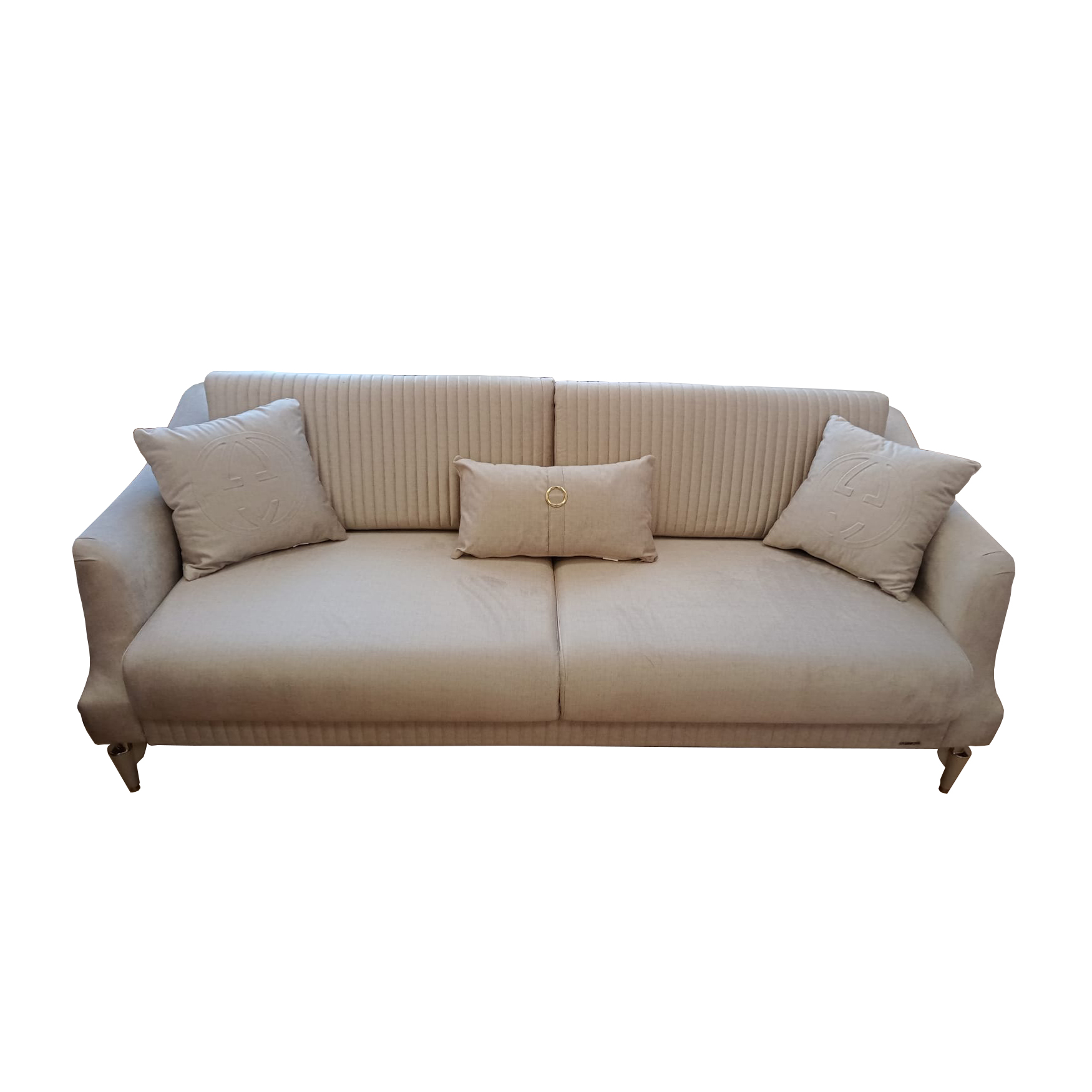Диван-кровать Bellona Sanvito, 3-х местный, раскладной, цвет: крем 202308 (подушки-крем 202308), 212x93x81 см (SANV-03), экспоSANV-03/202308/202308