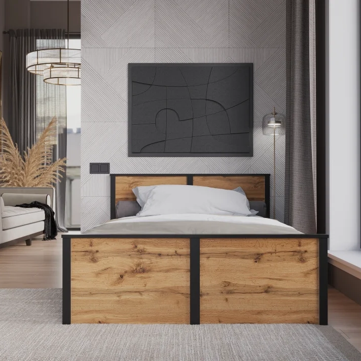 Кровать БРВ Лофт (Loft) 120х200, без основания, цвет дуб вотан, 128х206х79 см (LOZ120х200)LOZ120х200