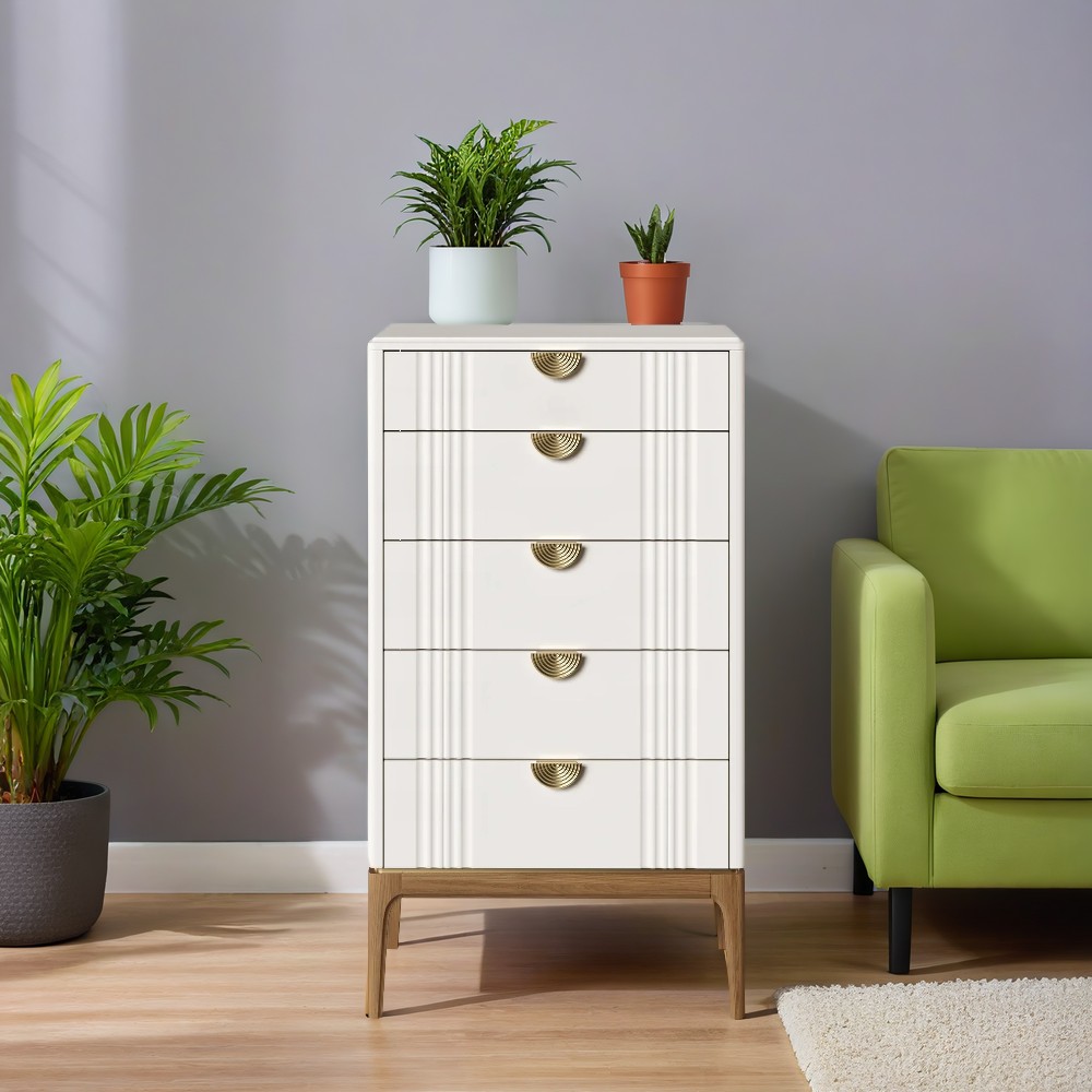 Комод Bari White, высокий, 5 ящиков, 65x45x118 см, цвет: белый (BR315W)BR315W Комод Bari White, высокий, 5 ящиков, 65x45x118 см, цвет: белый (BR315W)BR315W