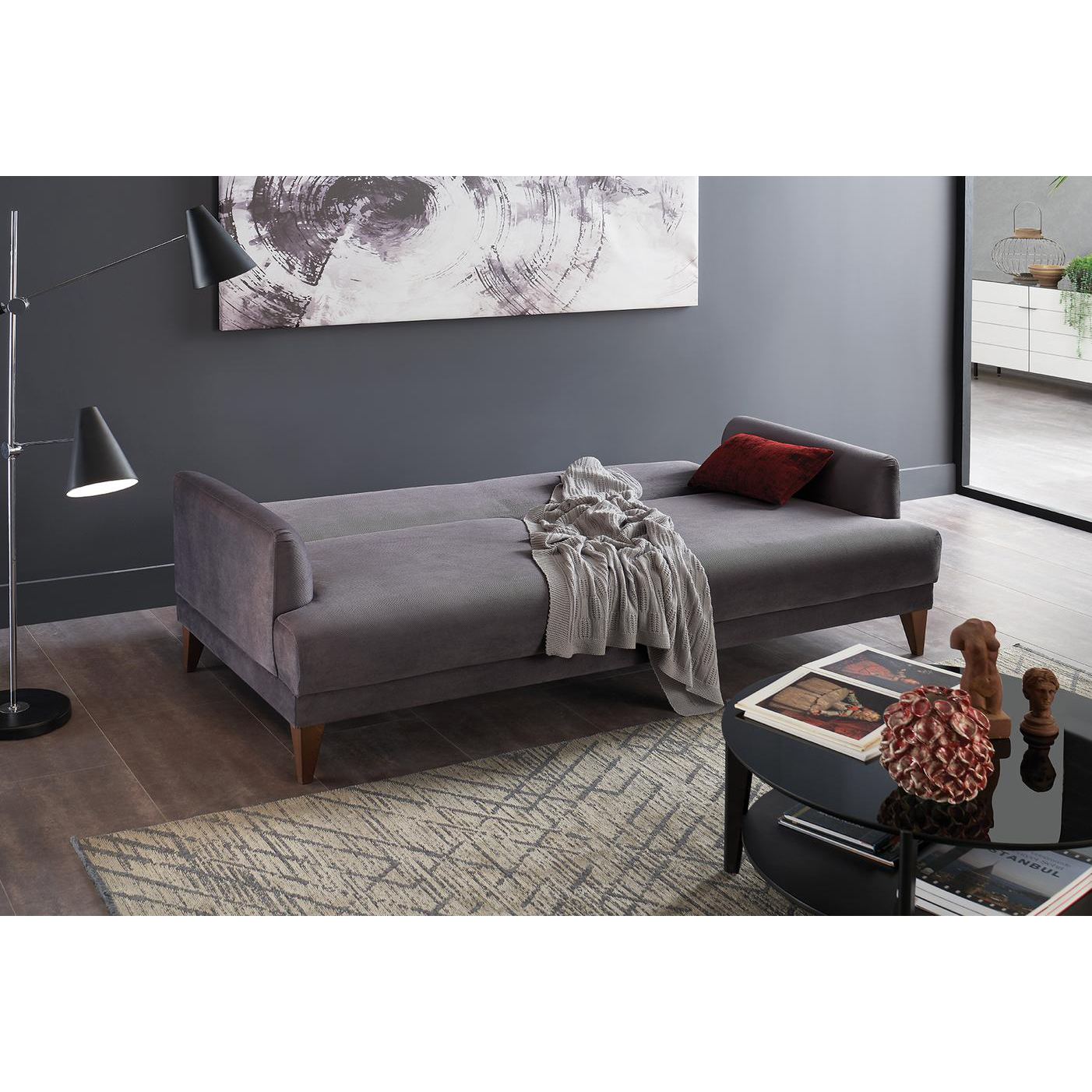 Диван-кровать Enza Home Fiore, трёхместный, ткань 10405 Dark Grey, размер 215х103х82 см