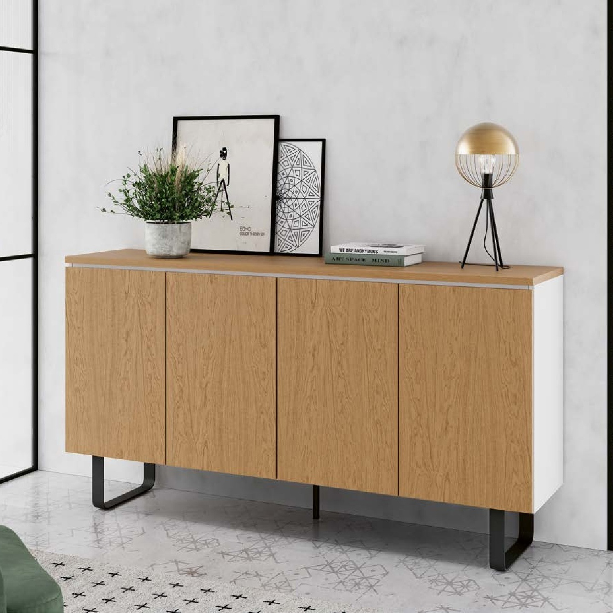 Комод-прилавок Disemobel Kendra, 180x40x96 см, цвет Blanco|Roble Nature, ножка 3 (4015)4015