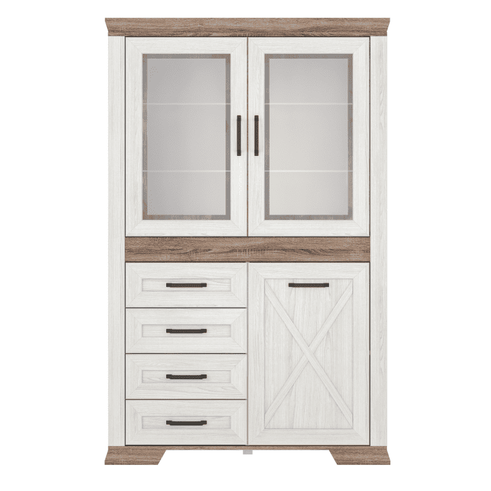 Шкаф-витрина двудверная БРВ Марсель (Marselle), цвет ясень снежный/дуб сонома темный, 116х46х183см (REG2W1D4S)REG2W1D4S