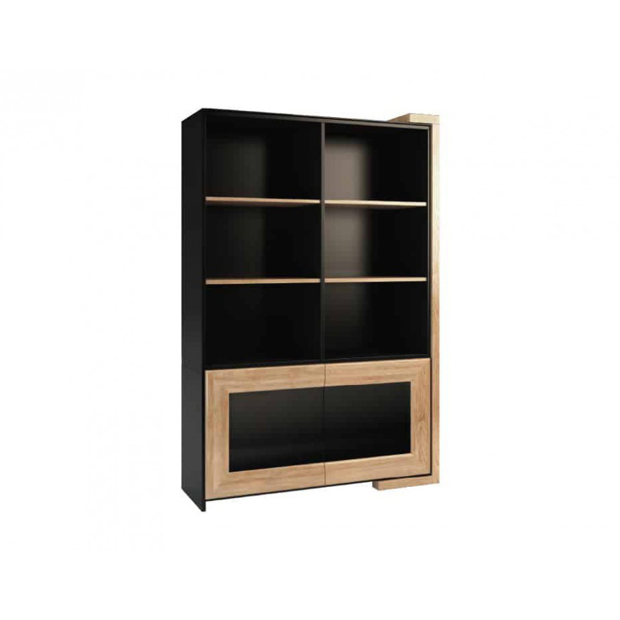 Книжный шкаф Mebin Corino, 2DS, правый, цвет: дуб натуральный+черный/орех+черный, размер 128х42х193 Witryna otwarta 2DS prawa