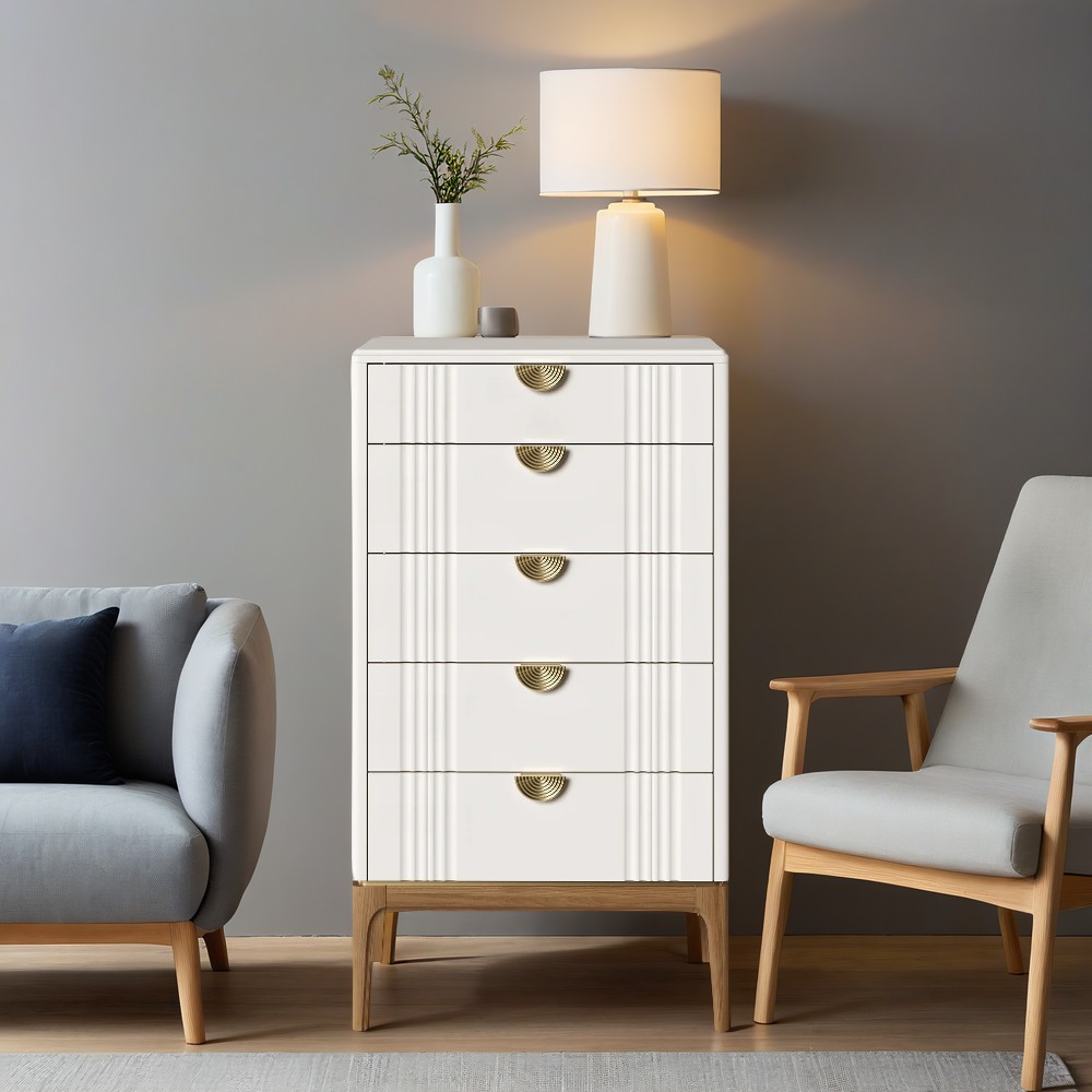 Комод Bari White, высокий, 5 ящиков, 65x45x118 см, цвет: белый (BR315W)BR315W Комод Bari White, высокий, 5 ящиков, 65x45x118 см, цвет: белый (BR315W)BR315W