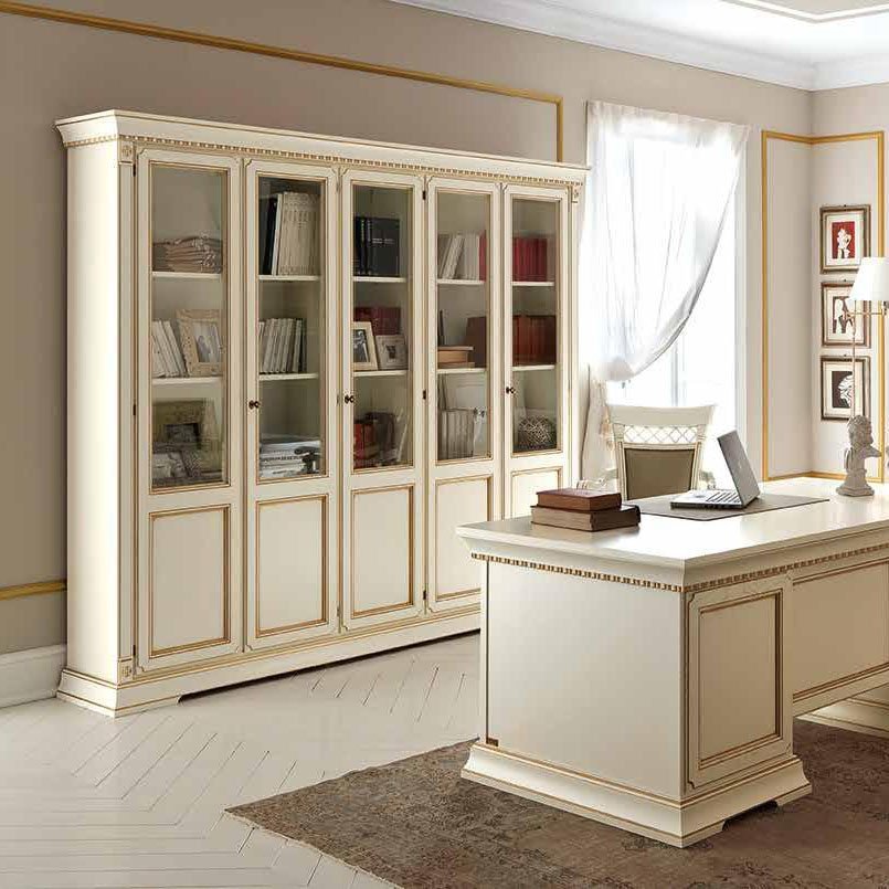 Шкаф книжный Prama Palazzo Ducale laccato, 5-ти дверный, цвет: белый с золотом, 250x42x214 см (71BO05LB)71BO05LB