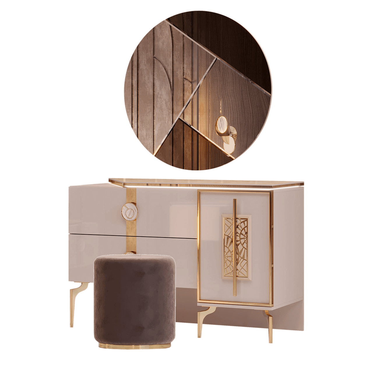 Туалетный стол с зеркалом и пуфом Арида Грация, цвет бежевый, 120х48х82 см. Туалетный стол с зеркалом и пуфом Арида Грация, цвет бежевый, 120х48х82 см.