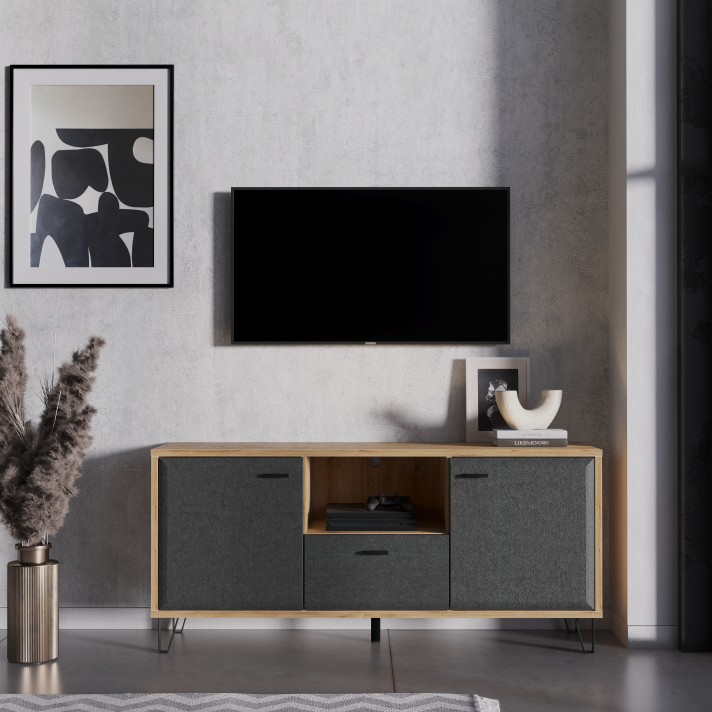 Тумба под  ТВ БРВ Грейс (Grace), дуб наварра/графит, 144х42х66 (RTV2D1S)RTV2D1S