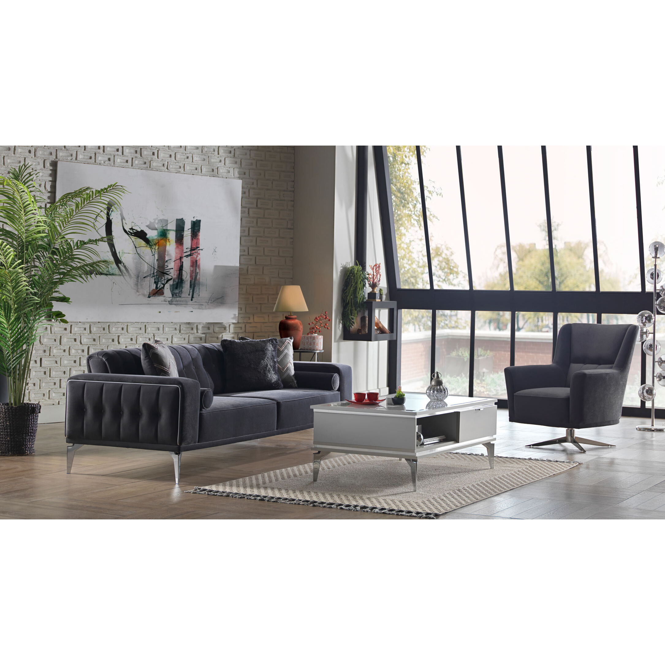 Диван Bellona Loretto, 3-х местный, антрацит, размер 237x87x78 см (LORET-03)LORET-03 Диван Bellona Loretto, 3-х местный, антрацит, размер 237x87x78 см (LORET-03)LORET-03