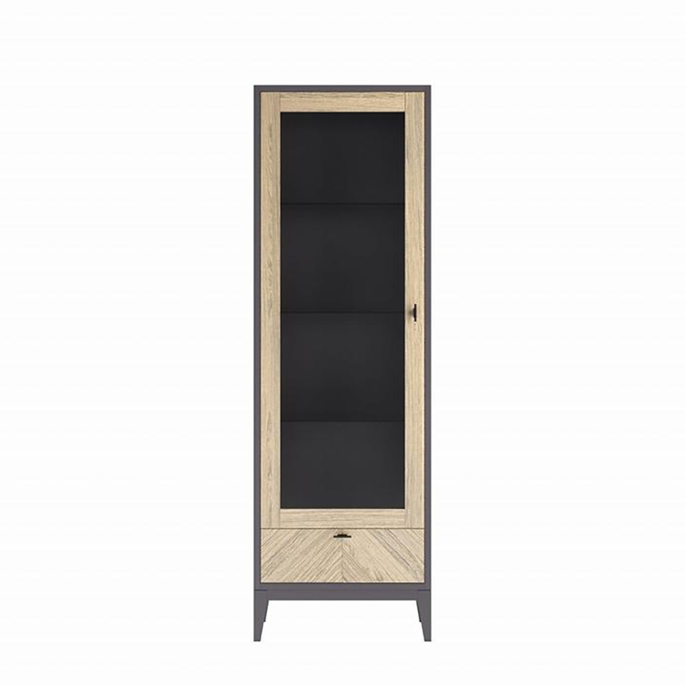 Витрина Timber Тоскана, левая, с ящиком, цвет: Мокко/Дуб серебристый, 65х41х204 см (Т-901LD7/M)Т-901L
