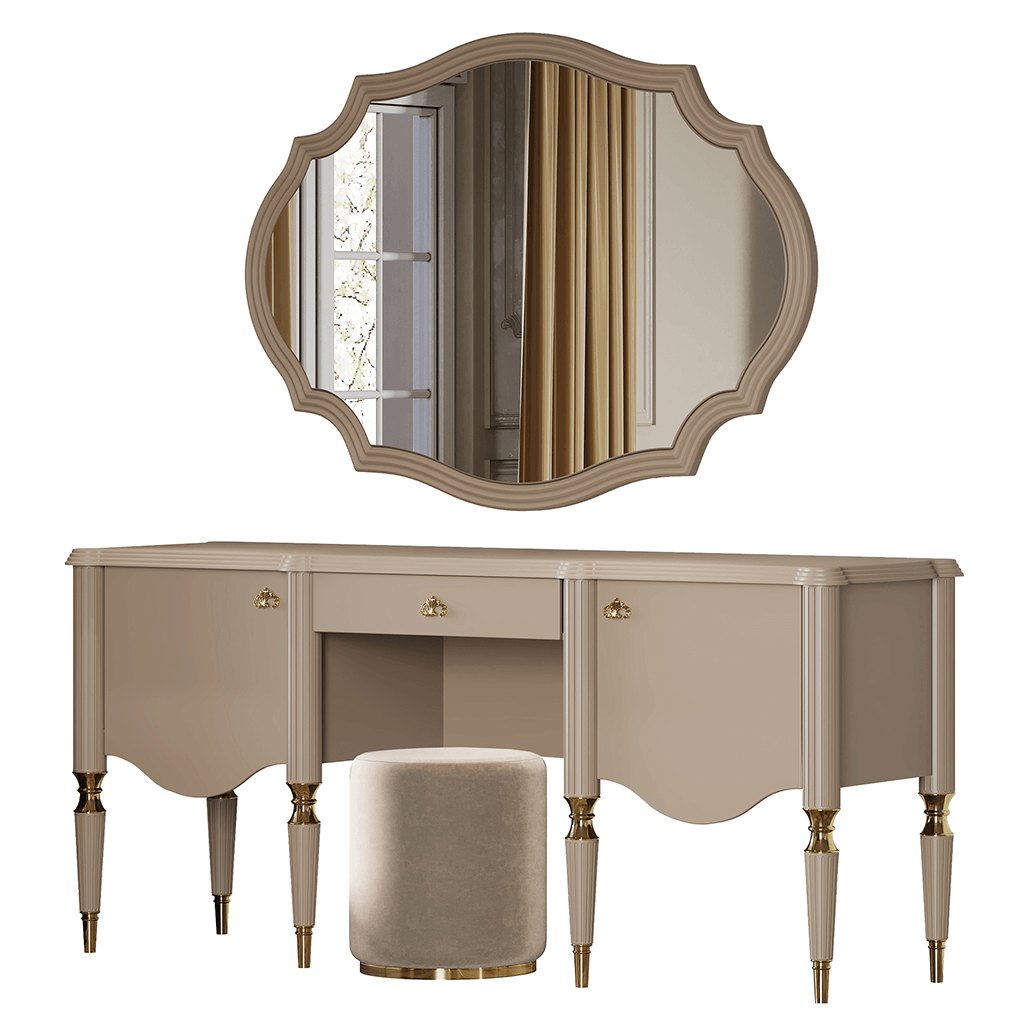 Туалетный стол с зеркалом и пуфом Арида София, цвет бежевый, 174х59х79 см
