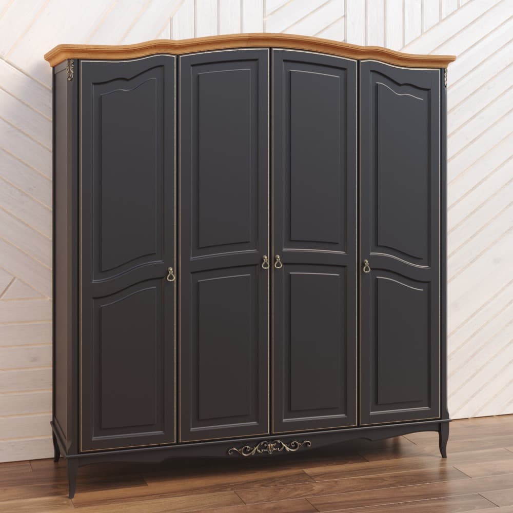 Шкаф платяной Aletan Provence Wood, 4-х дверный, цвет: черный-дерево 209х66х226 см (W804BL)W804BL Шкаф платяной Aletan Provence Wood, 4-х дверный, цвет: черный-дерево 209х66х226 см (W804BL)W804BL