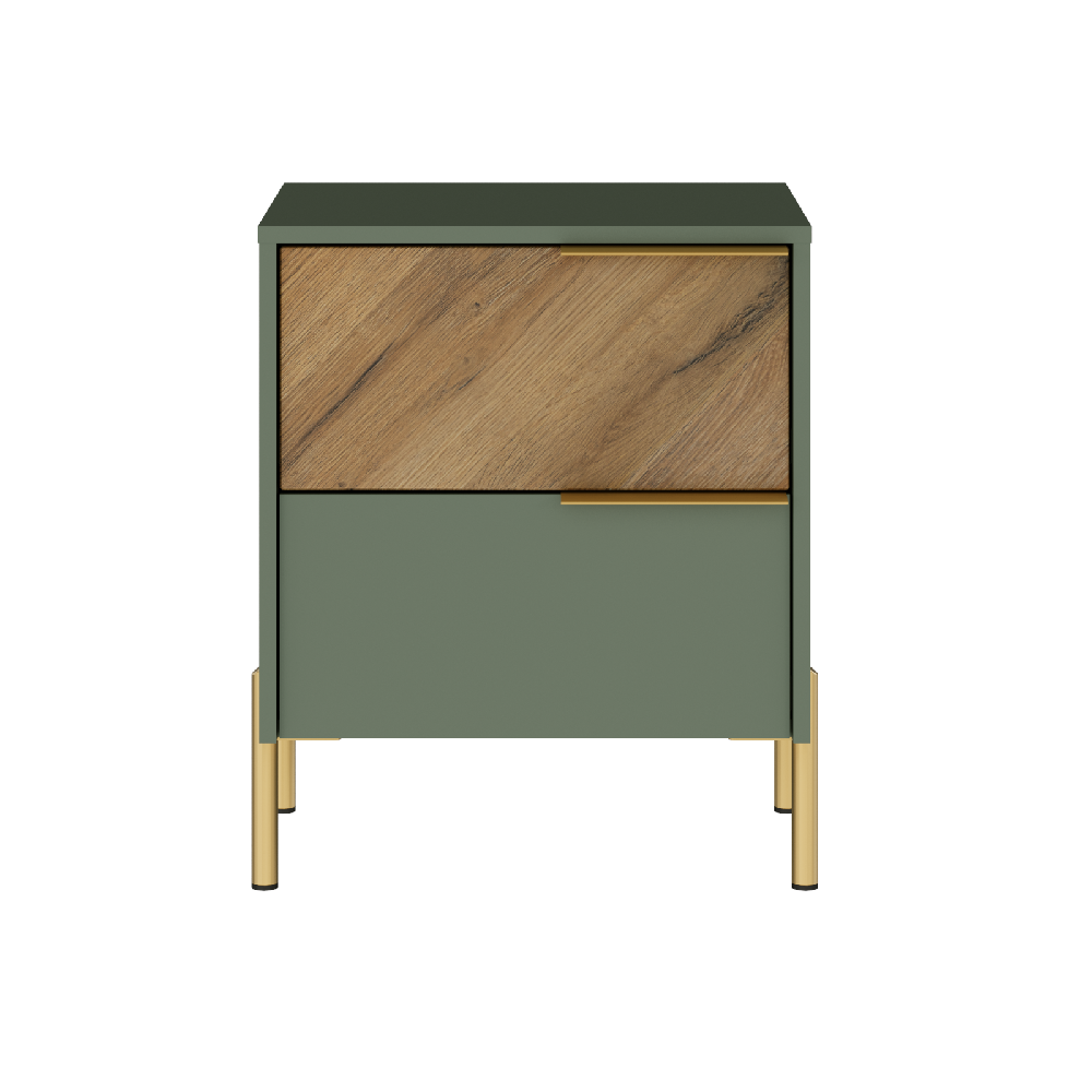 Тумба прикроватная БРВ, 51x41x63 см, цвет: дымчатый зеленый/дуб вотан (KOM2S)KOM2S
