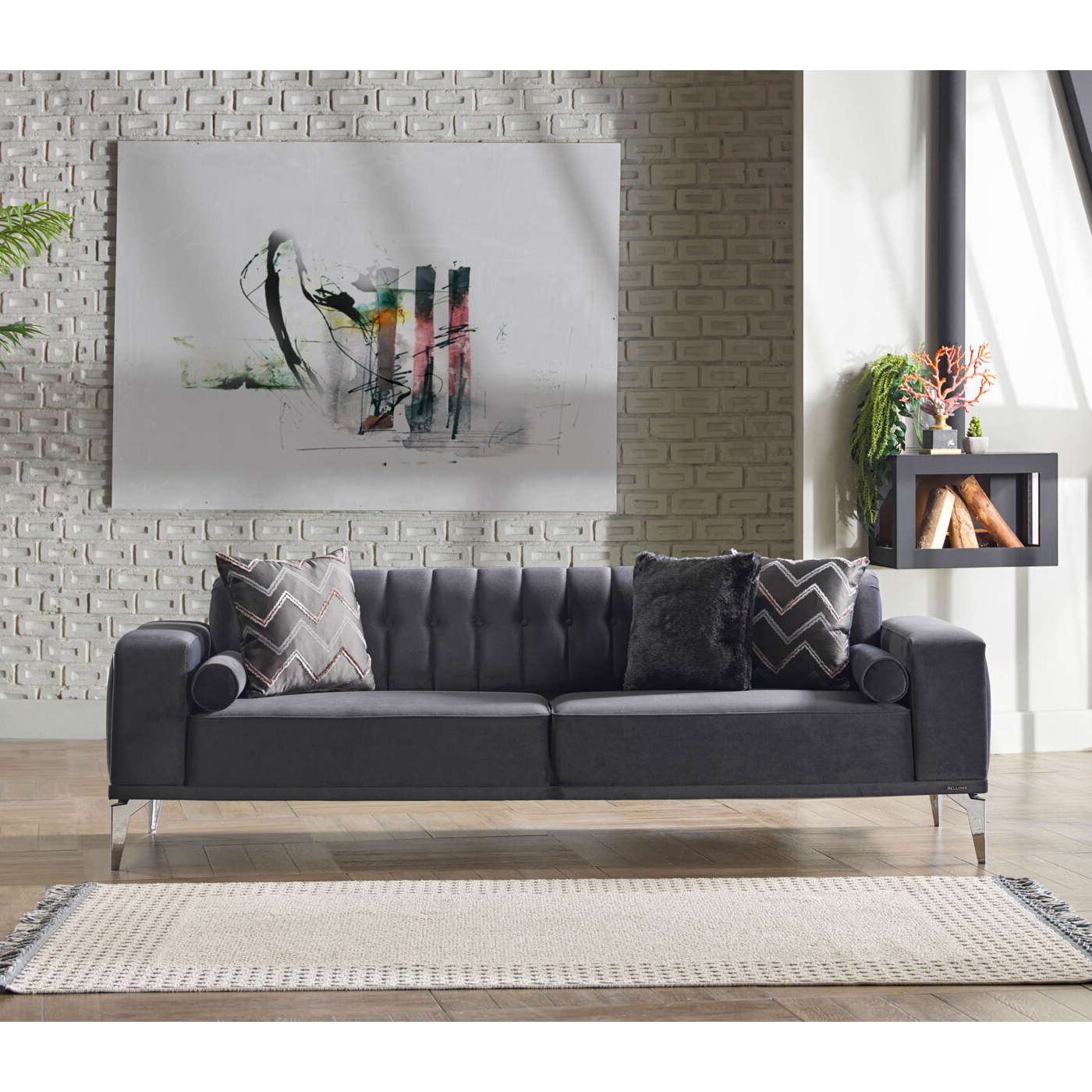 Диван Bellona Loretto, 3-х местный, антрацит, размер 237x87x78 см (LORET-03)LORET-03 Диван Bellona Loretto, 3-х местный, антрацит, размер 237x87x78 см (LORET-03)LORET-03