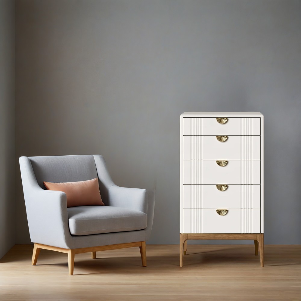 Комод Bari White, высокий, 5 ящиков, 65x45x118 см, цвет: белый (BR315W)BR315W Комод Bari White, высокий, 5 ящиков, 65x45x118 см, цвет: белый (BR315W)BR315W