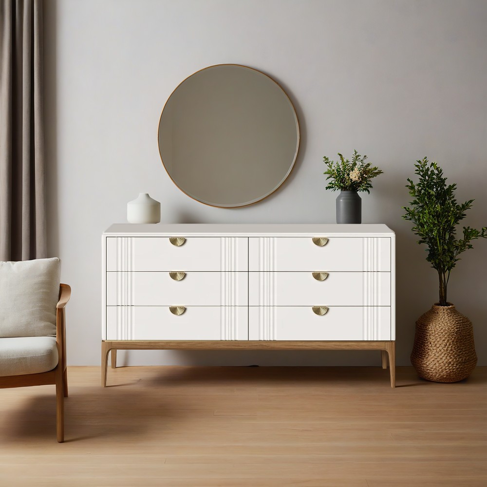 Комод Bari White, широкий, 6 ящиков, 138x48x90 см, цвет: белый (BR406W)BR406W Комод Bari White, широкий, 6 ящиков, 138x48x90 см, цвет: белый (BR406W)BR406W