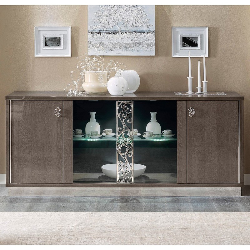 Комод-витрина Camelgroup Platinum, цвет: серебристая береза, ручки Glamur, 200x52x85 см (144BV4.01PL)144BV4.01PL