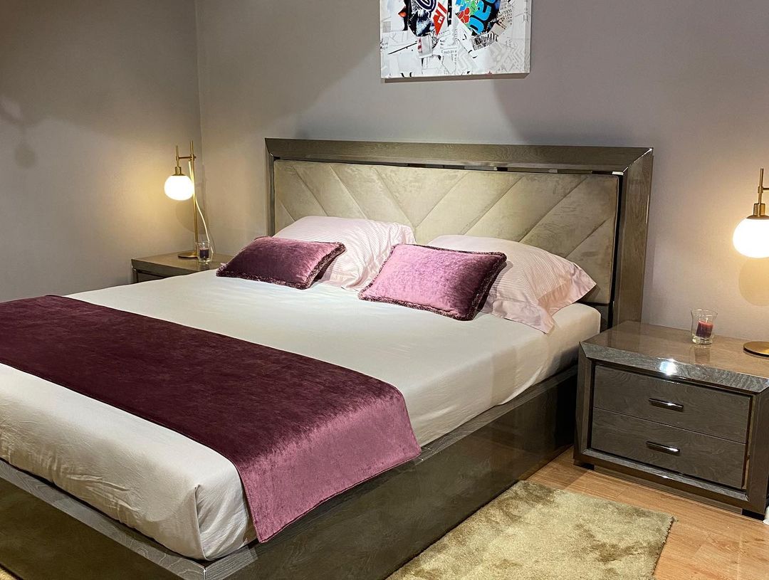 Кровать Camelgroup Elite silver, двуспальная, 160х200 см, мягкое изголовье Nabuk 12, цвет: серебристая береза (165LET.07PL)165LET.07PL