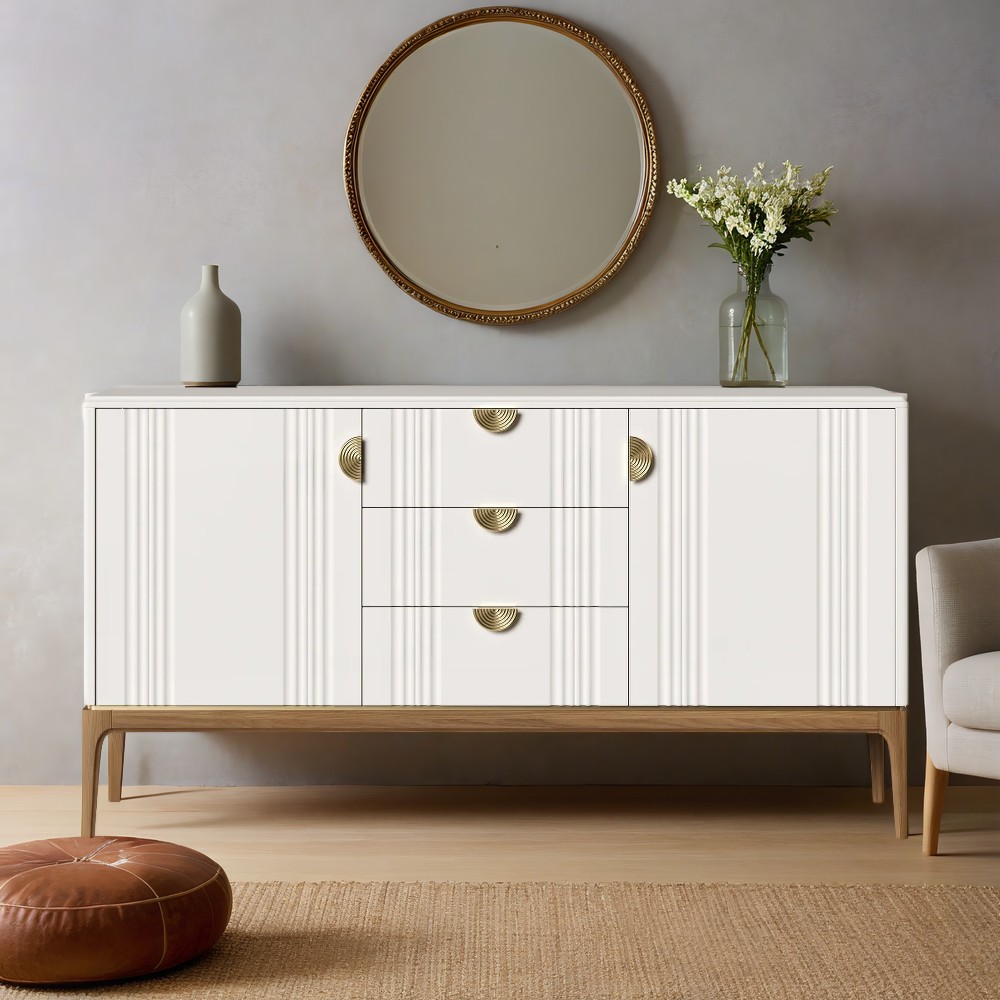 Комод Bari White, широкий, 3 ящика+двери, 160x50x95 см, цвет: белый (BR403W)BR403W Комод Bari White, широкий, 3 ящика+двери, 160x50x95 см, цвет: белый (BR403W)BR403W